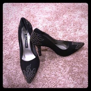 Beverly Feldman 6.5 Black Suede Studded Heels